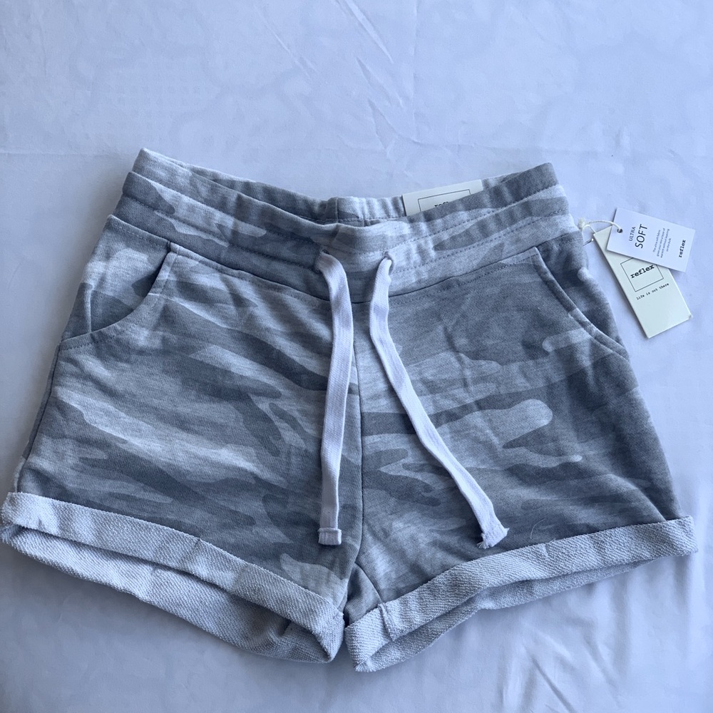 White and gray camo shorts